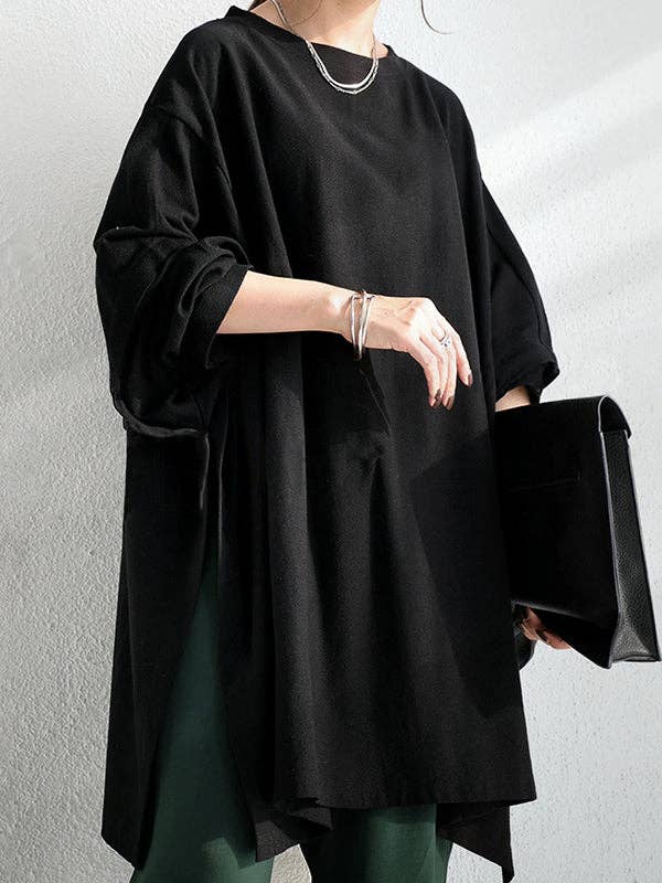 Plush Looks - Wholesale Tunic - Women's - Simple Oversize Solid Color Split-Side T-Shirt15
