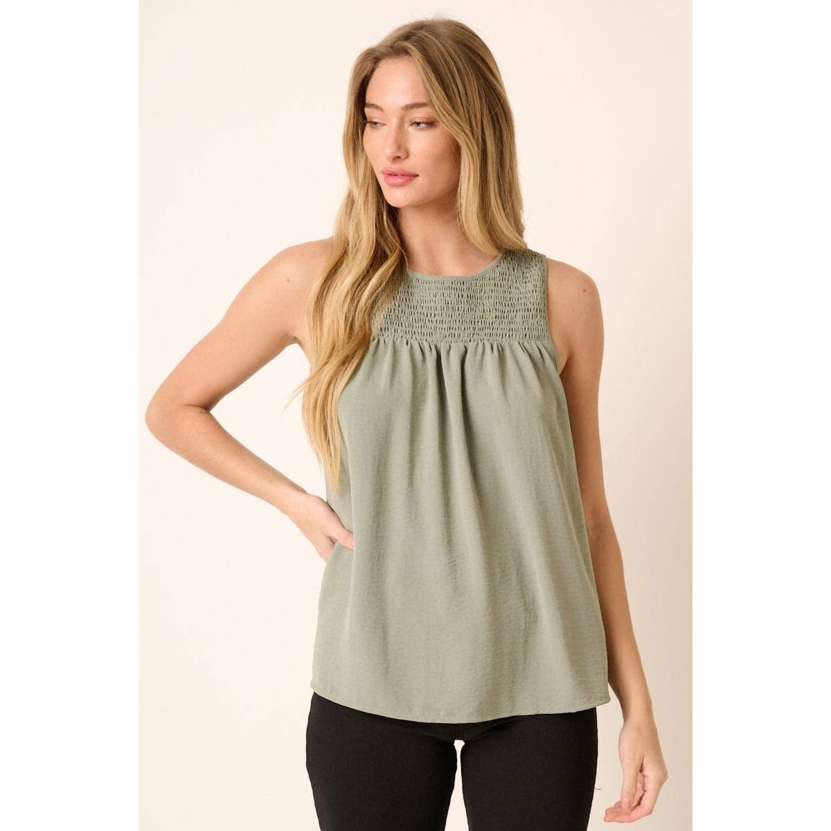 mittoshop – wholesale Blouse – Women’s – AIRFLOW SMOCKED YOKE SLEEVELESS BLOUSE7
