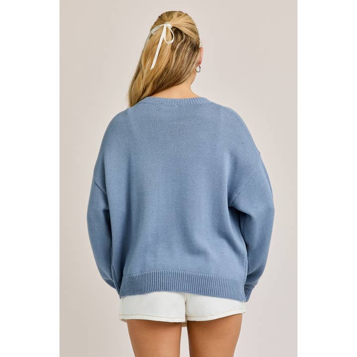 LT BLUE Horseshoe Graphic Long Sleeve Round Neck Cardigan for wholesale on Faire6