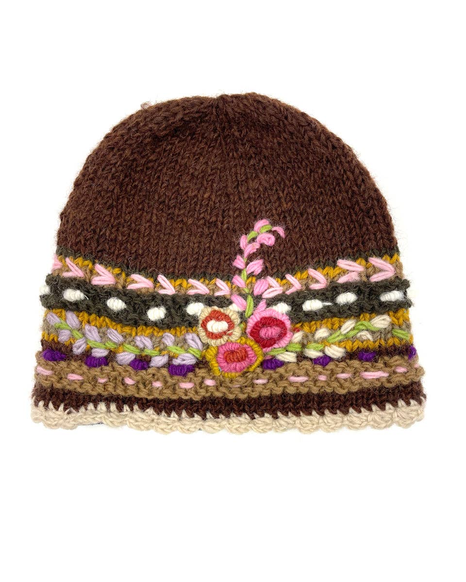 Zig Zag Asian Collection - Vente Bonnet – femme - Bonnet en maille avec broderies florales11