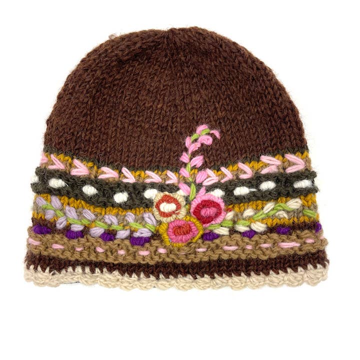 Zig Zag Asian Collection - Vente Bonnet – femme - Bonnet en maille avec broderies florales11