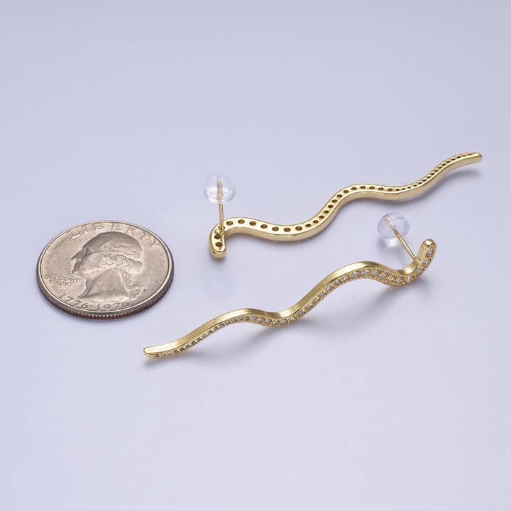 Aim Eternal - Wholesale Dangle Earrings - 24K Gold Filled Slither Snake CZ Geometric Drop Stud Earring