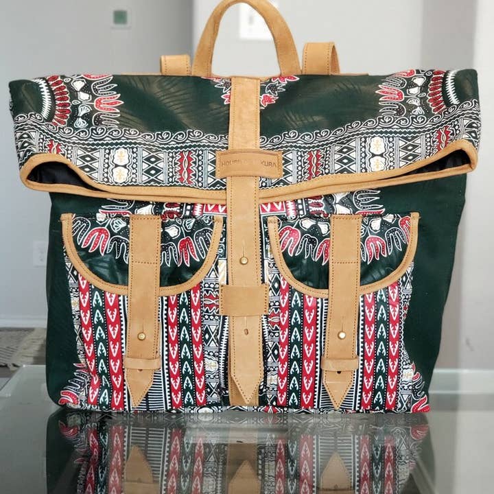 House of Takura - Wholesale Backpack - Women's - Sackpack - Dashiki Green0