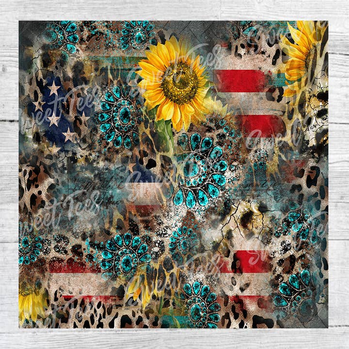 American Flag Sunflower Tumbler Sublimation Transfer for wholesale by Sweet Tees
