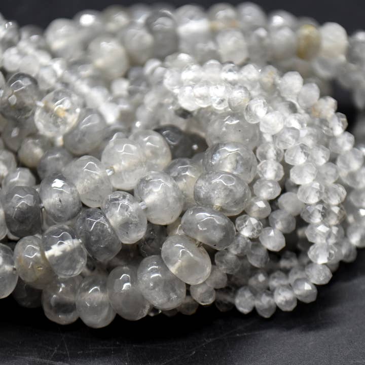 Grado A Quarzo Naturale Grigio Sfaccettato Rondelle Distanziali Perline per la vendita all'ingrosso da parte di Oriental Direct Craft Supplies