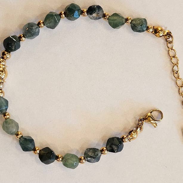 ROMANDA: Indian Agate Stones & Gold Beaded Bracelet for wholesale by HACKNEY NINE
