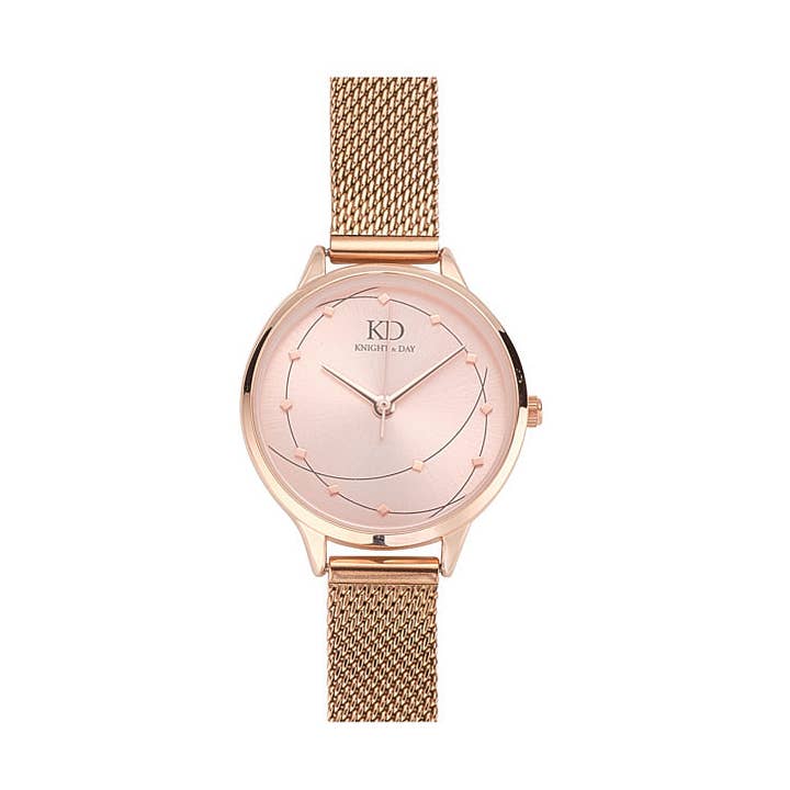 Orologio Milena con cinturino a rete in oro rosa per la vendita all'ingrosso da parte di Knight & Day Jewellery