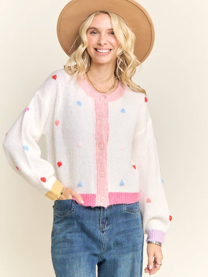 CARDIGAN MULTICOLOR HEART DOTS- LESW4232 for wholesale by Madelyn