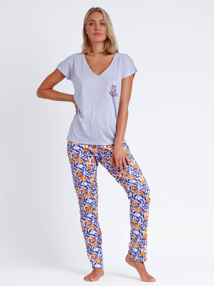 ADMAS GARDEN Mauve & Orange Short Sleeve Pajamas for Women for wholesale by ADMAS