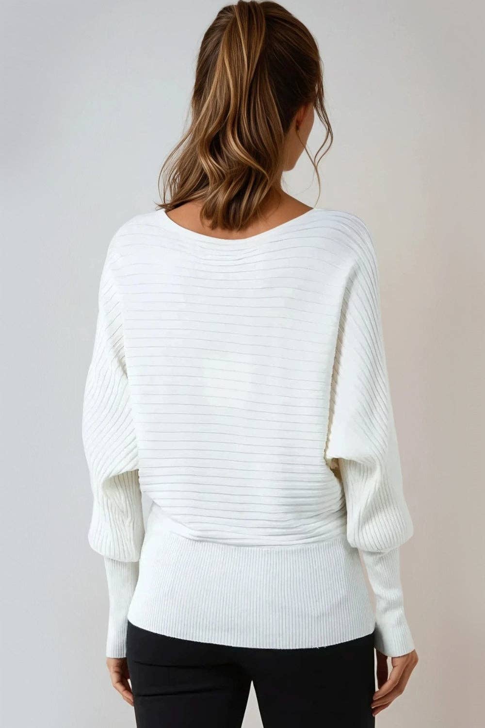 Aftershock London – wholesale Knitted jumper – Women′s – Ivory Long Sleeve Ribbed Jumper2