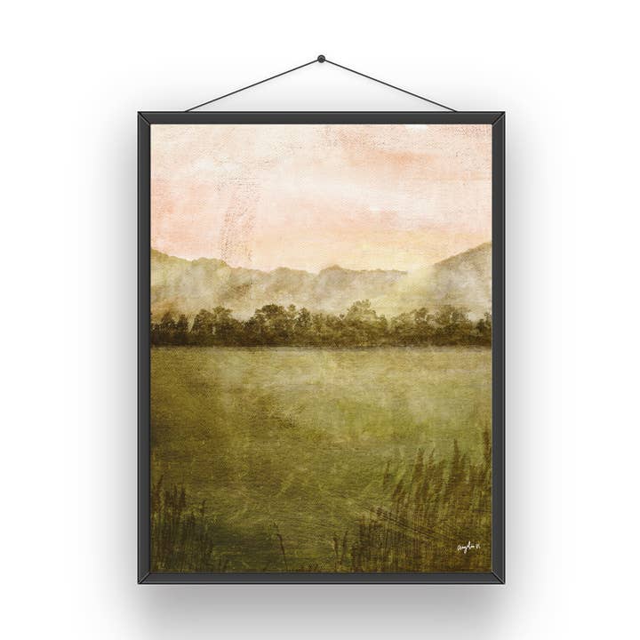 Watercolor Peachy Green Landscape Art Print for wholesale by Modera Studio