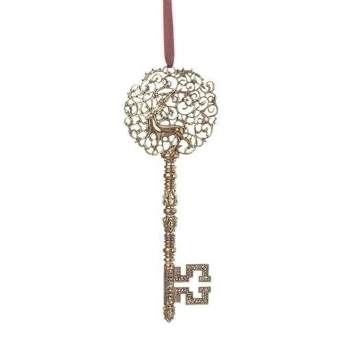 Book of Secrets Key Ornament, Gold with Deer Design for wholesale by Roman