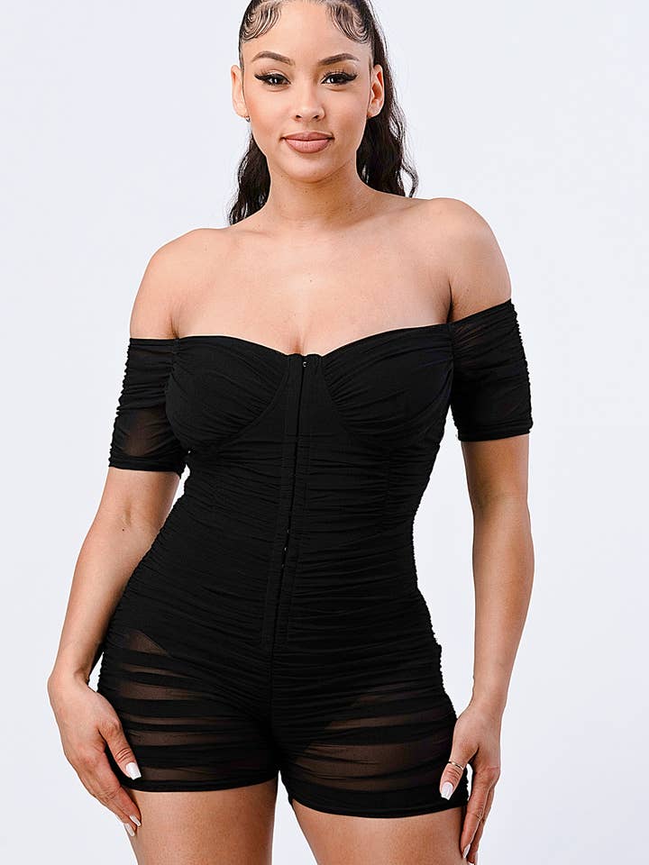 PRIVY - Wholesale Romper - Women's - SEXY SHEER RUCHED OFF SHOULDER CORSET ROMPER12