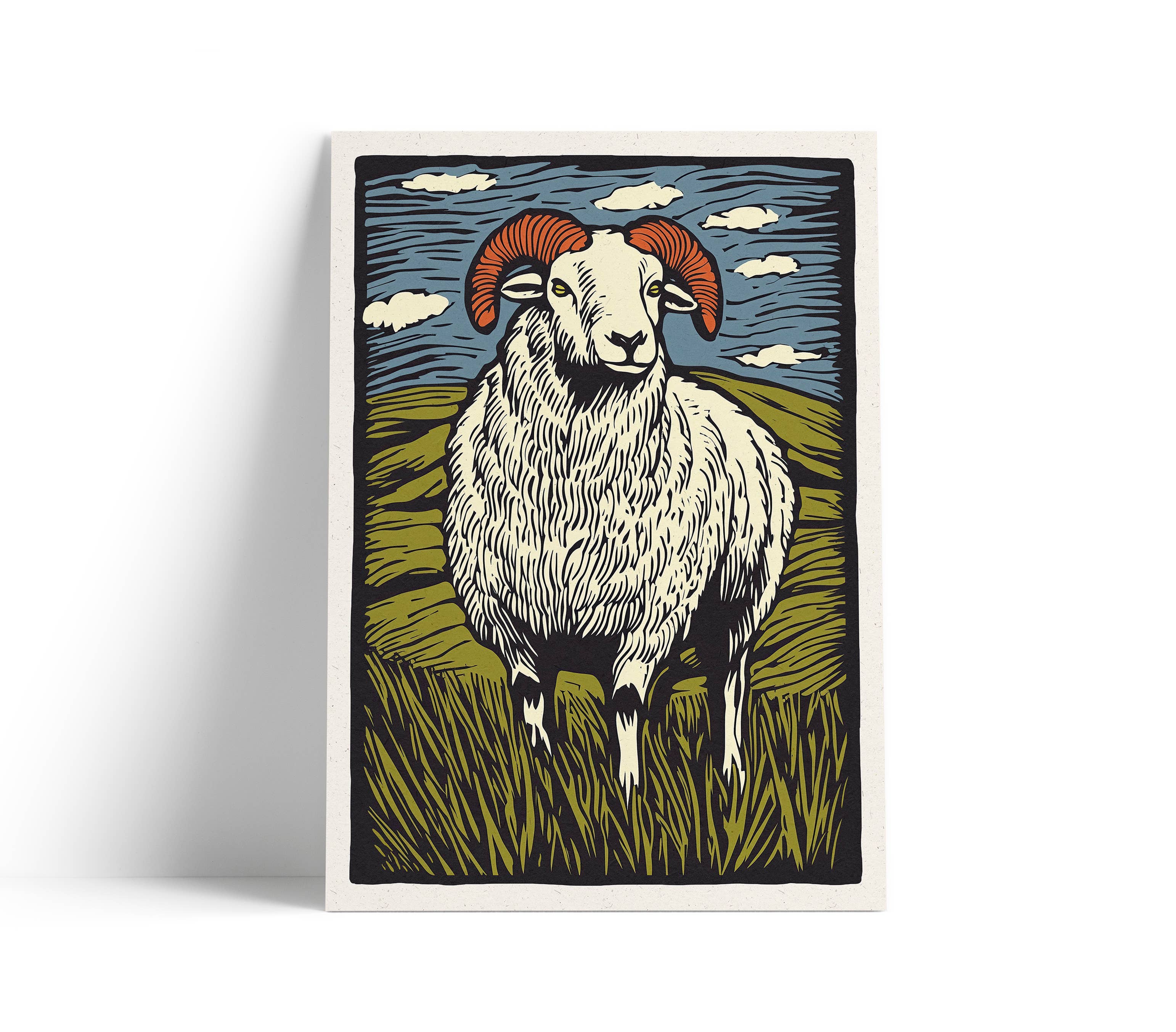 Printagonist – wholesale Art print – Sheep Lino Cut Style Wall Art Print – A4 & A3 Poster0