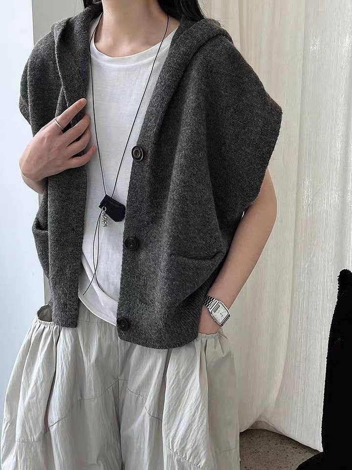 Amanda Hooded Knit Vest Free Size Relaxed fit for wholesale by Little Light