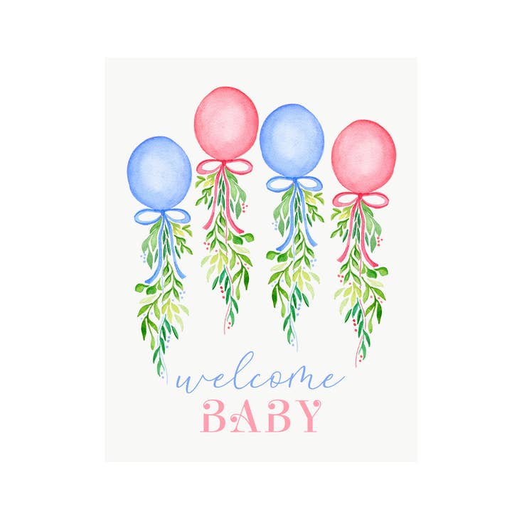 Balloons Welcome Baby Greeting Card for wholesale by Brake Ink Stationery