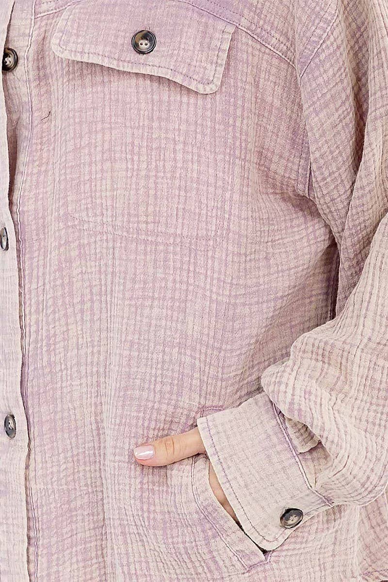 ROUSSEAU - Wholesale Button Down Shirt - Women's - BUTTON UP FRONT POCKETS WASHED OVERSIZED SHIRT10