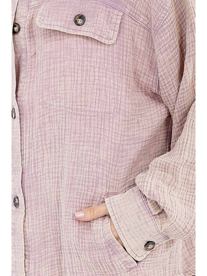 ROUSSEAU - Wholesale Button Down Shirt - Women's - BUTTON UP FRONT POCKETS WASHED OVERSIZED SHIRT10