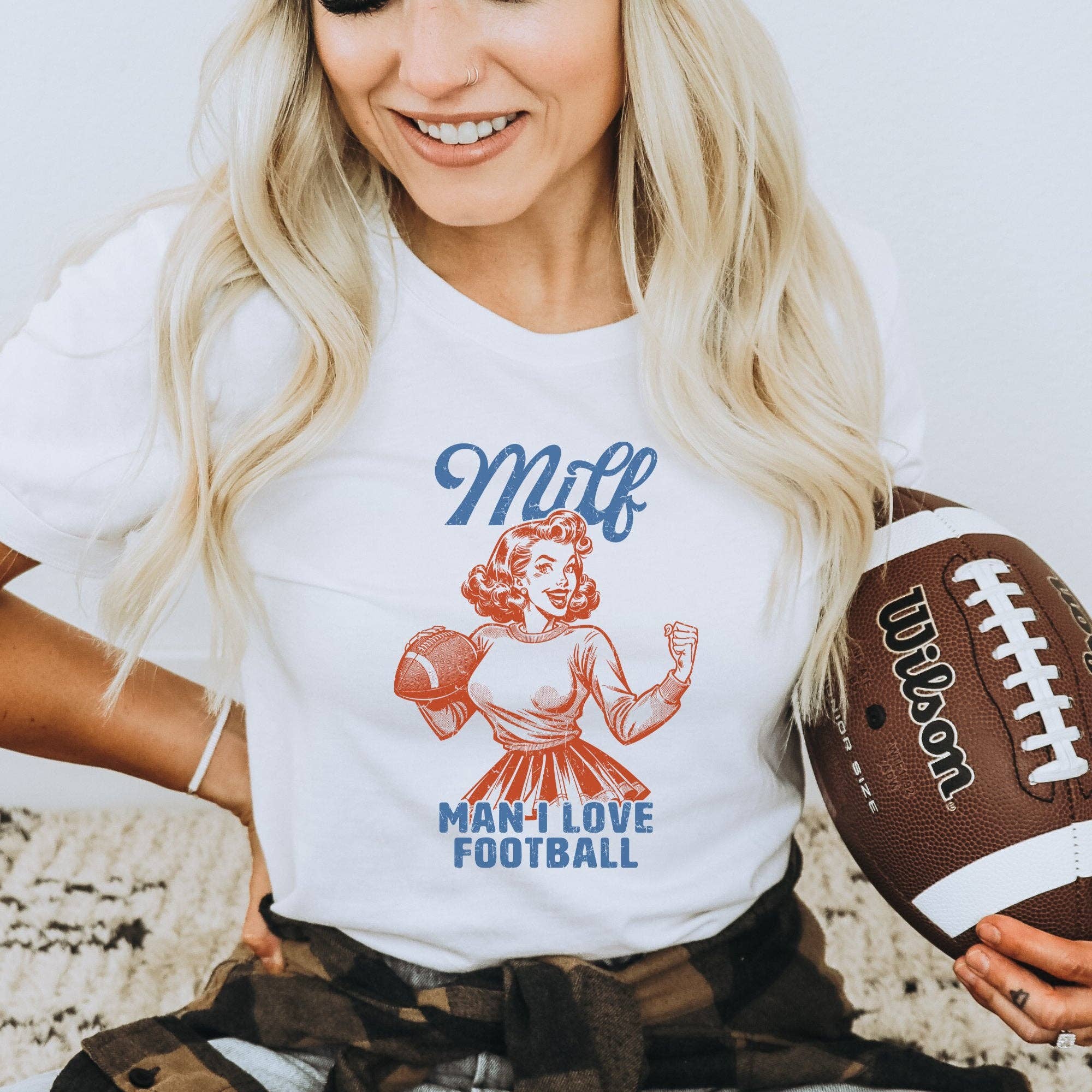 Trendznmore - Modern Graphic Apparel - Wholesale Screen Printed T-Shirt - Women's - Milf Color-Man I Love Football  T-Shirt0