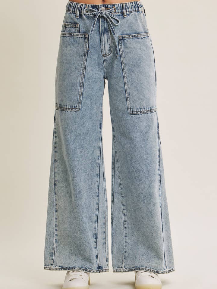 JEANS LARGOS DE PERNA LARGA LAVADOS EASE AND GRACE por atacado de in february