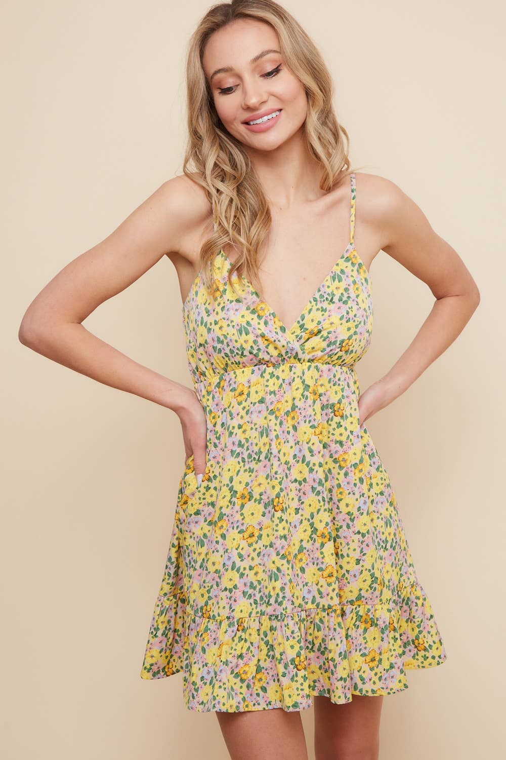 Saints & Hearts - Vente Robe – femme - ROBE SWING À VOLANTS À IMPRIMÉ FLORAL BOHÈME JAUNE SD2294A1