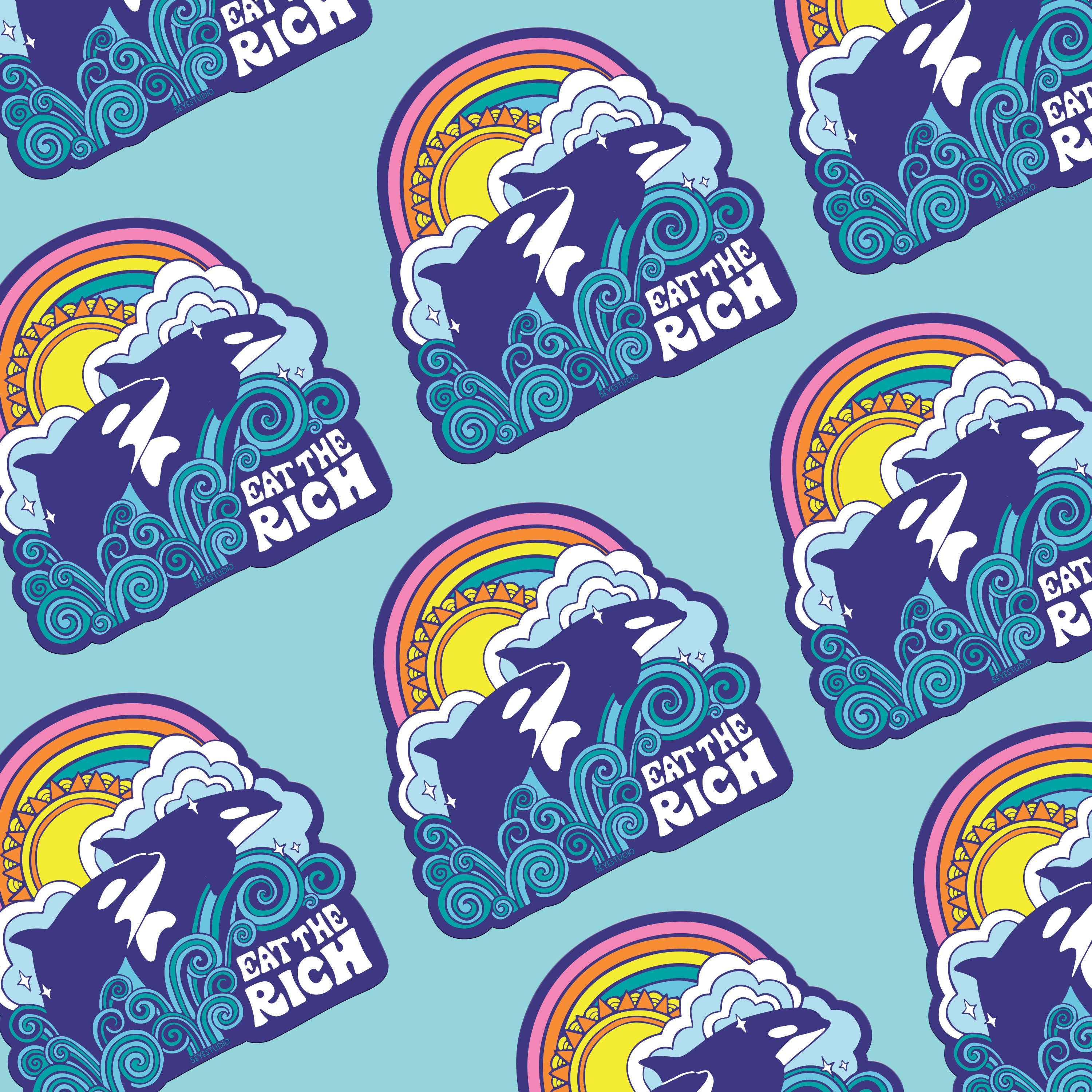 5 Eye Studio – wholesale Klistermärke – Ät Rich Orcas Vinyl Sticker2