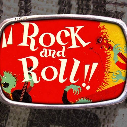 Fibbia per cintura Rock N Roll Pop Art per la vendita all'ingrosso da parte di Regan Flegan