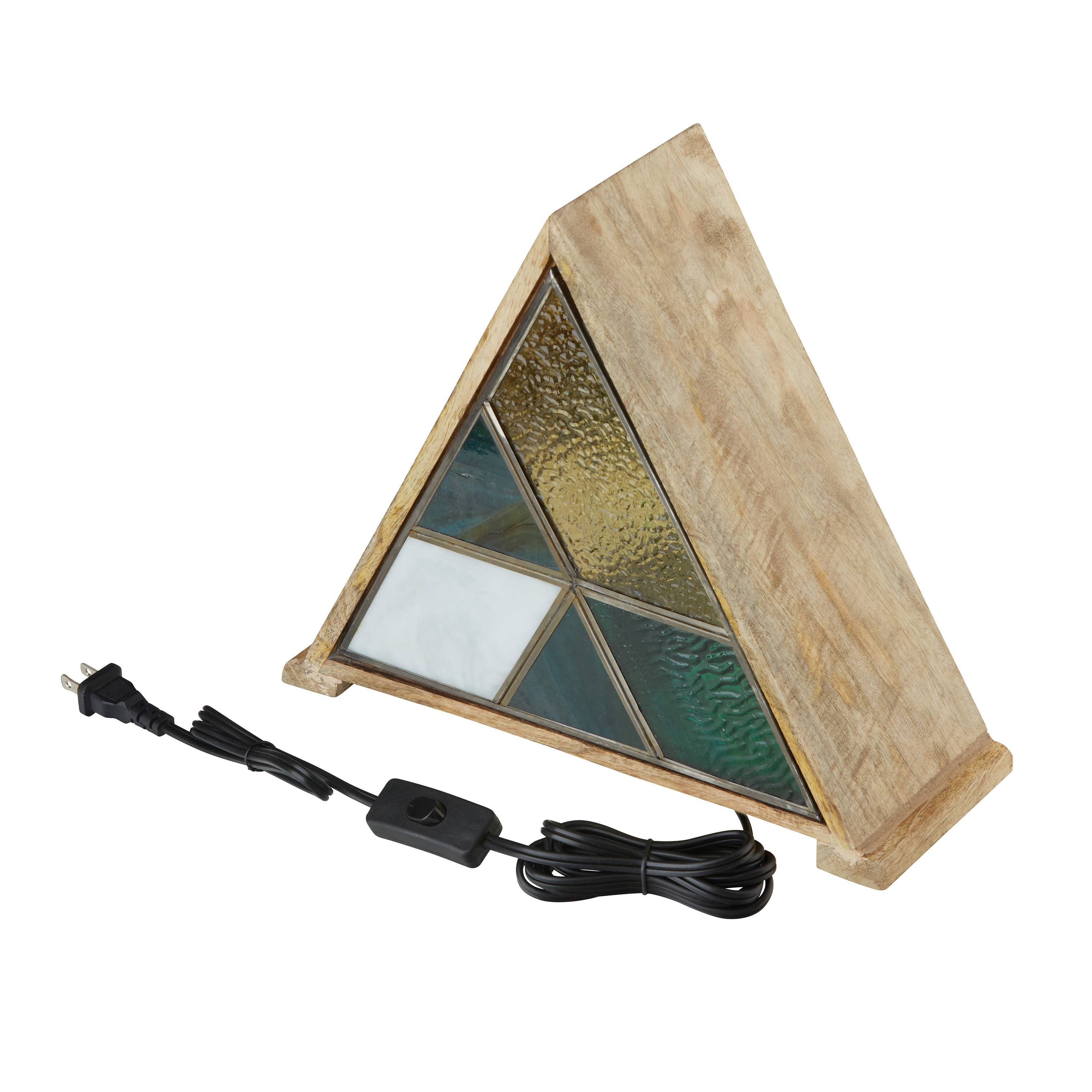 River of Goods - Wholesale Accent/Desk Lamp - 11"H Stained Glass Triangle Shade Wood Base Accent Lamp18