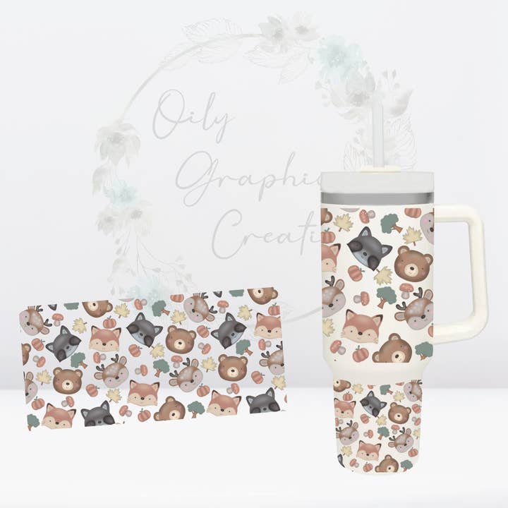 Enveloppe de Gobelet UV DTF 40oz - Créatures de la Forêt d'Automne pour la vente par Oily Graphic Creations