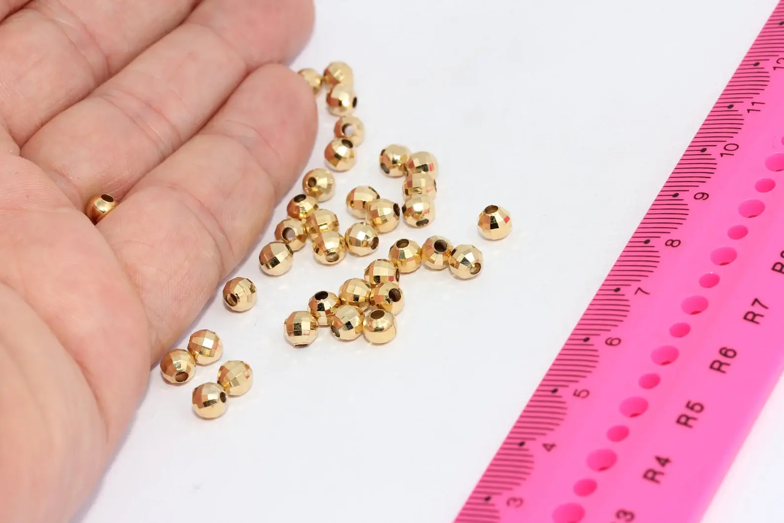 QueenJewelryM – wholesale Beads – 5mm 24k Shiny Gold Disco Faceted Ball Beads, MTE10890