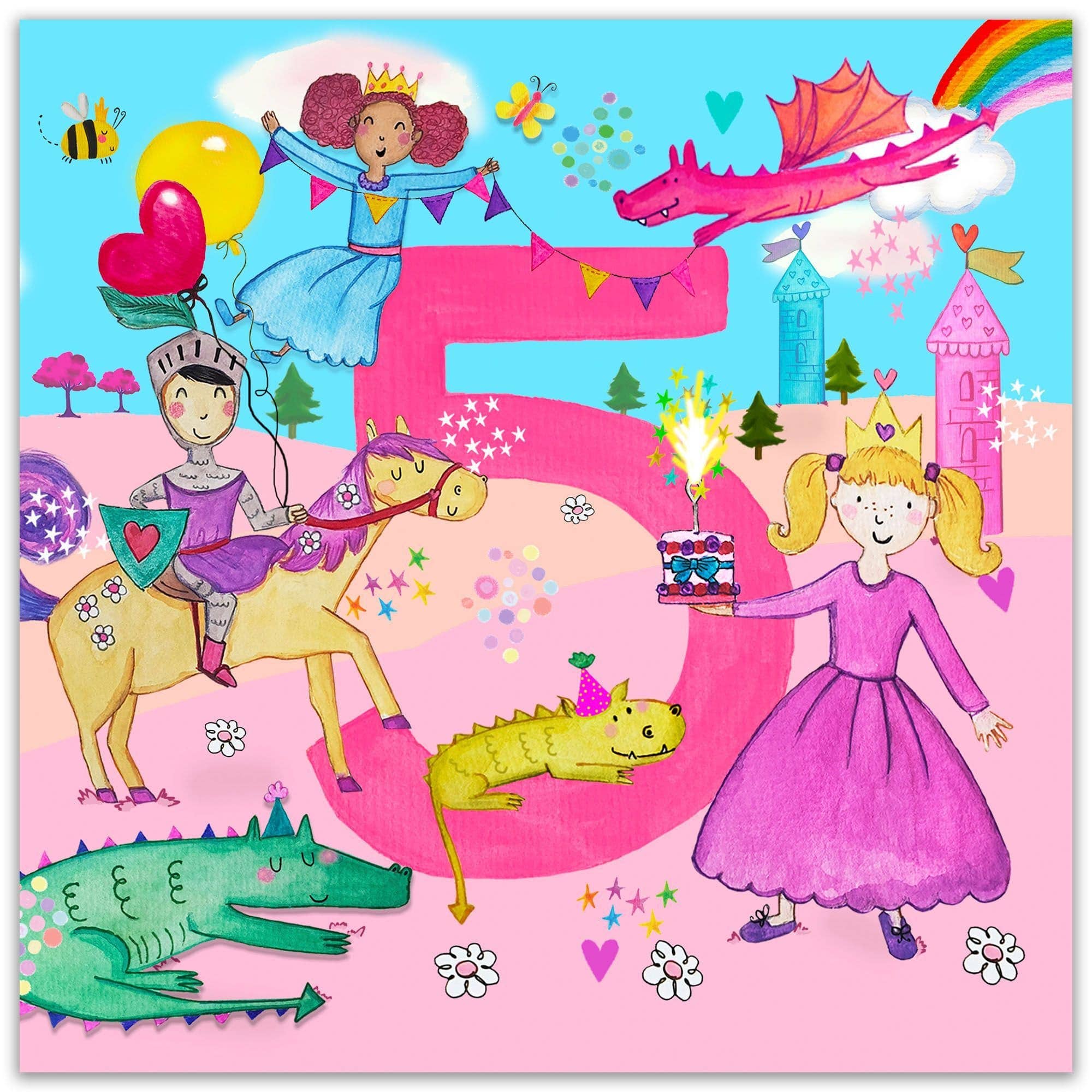 Twizler Ltd - Vente Cartes d'anniversaire - Carte d'anniversaire pour fille de 5 ans - 5e - Chevaleresses1