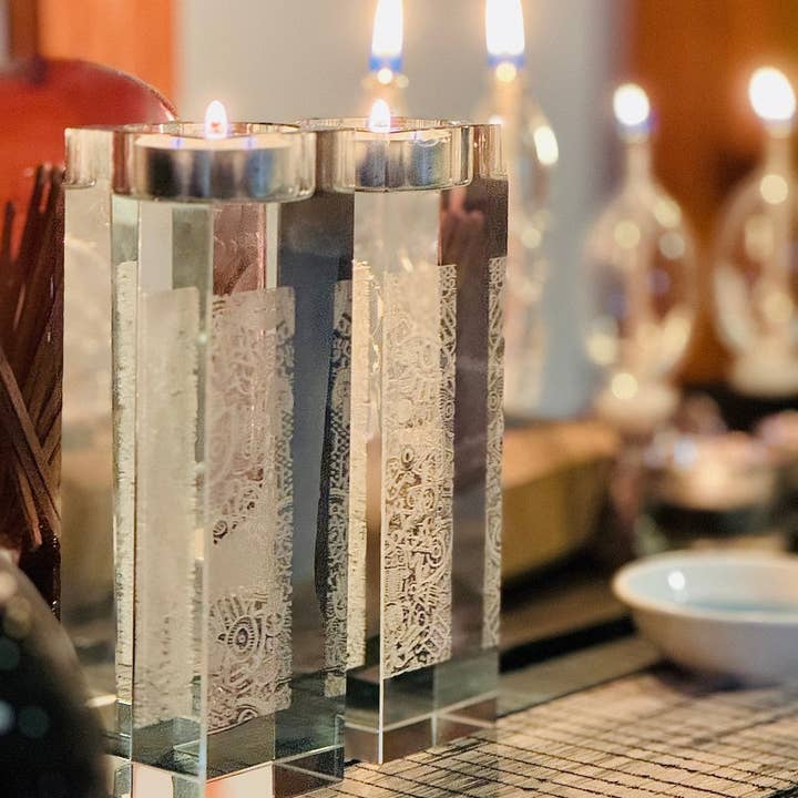 JEWISHJOY.co - Wholesale Candle Holder - Crystal Tealight Shabbat Candlesticks - Judaica Gift1