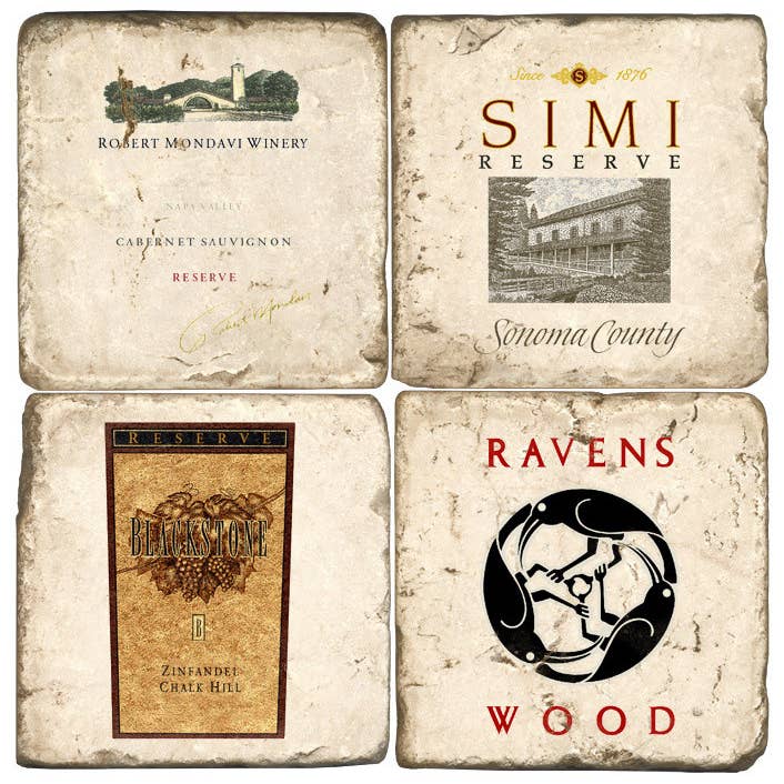 Kalifornien vin etiketter - tumlade marmor underlägg set/4 för wholesale av Studio Vertu