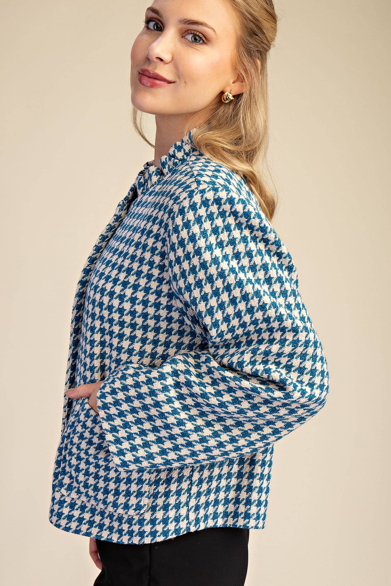 Glam - Wholesale Jacket - Women's - Ruffle Neck Pocket Long Sleeve Jacket2