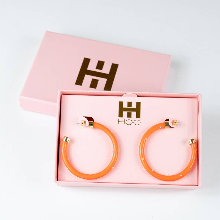 Pendientes de Aro Grandes y Ligeros - Naranja con Perlas para venta al por mayor de Hoo Hoops
