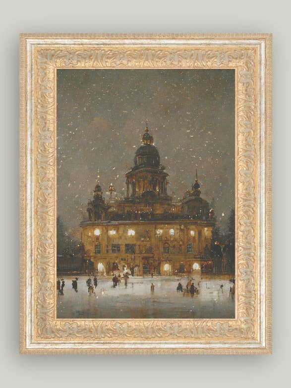 Ice Skating Framed Antique Art for wholesale by Petal Lane Home