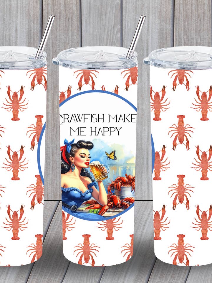 Sassy Girl, 20oz. Metal Tumbler, Crawfish make me happy for wholesale by Sassy Talkin