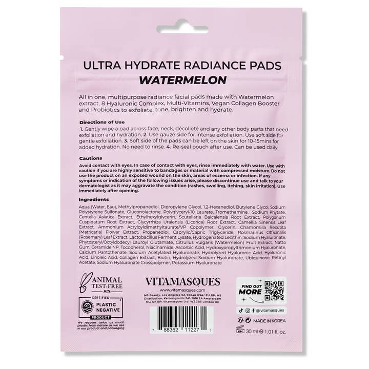 Vitamasques US - Vente Masque pour le visage - TAMPONS FACIAUX ULTRA HYDRATANTS À LA PASTÈQUE 🍉2