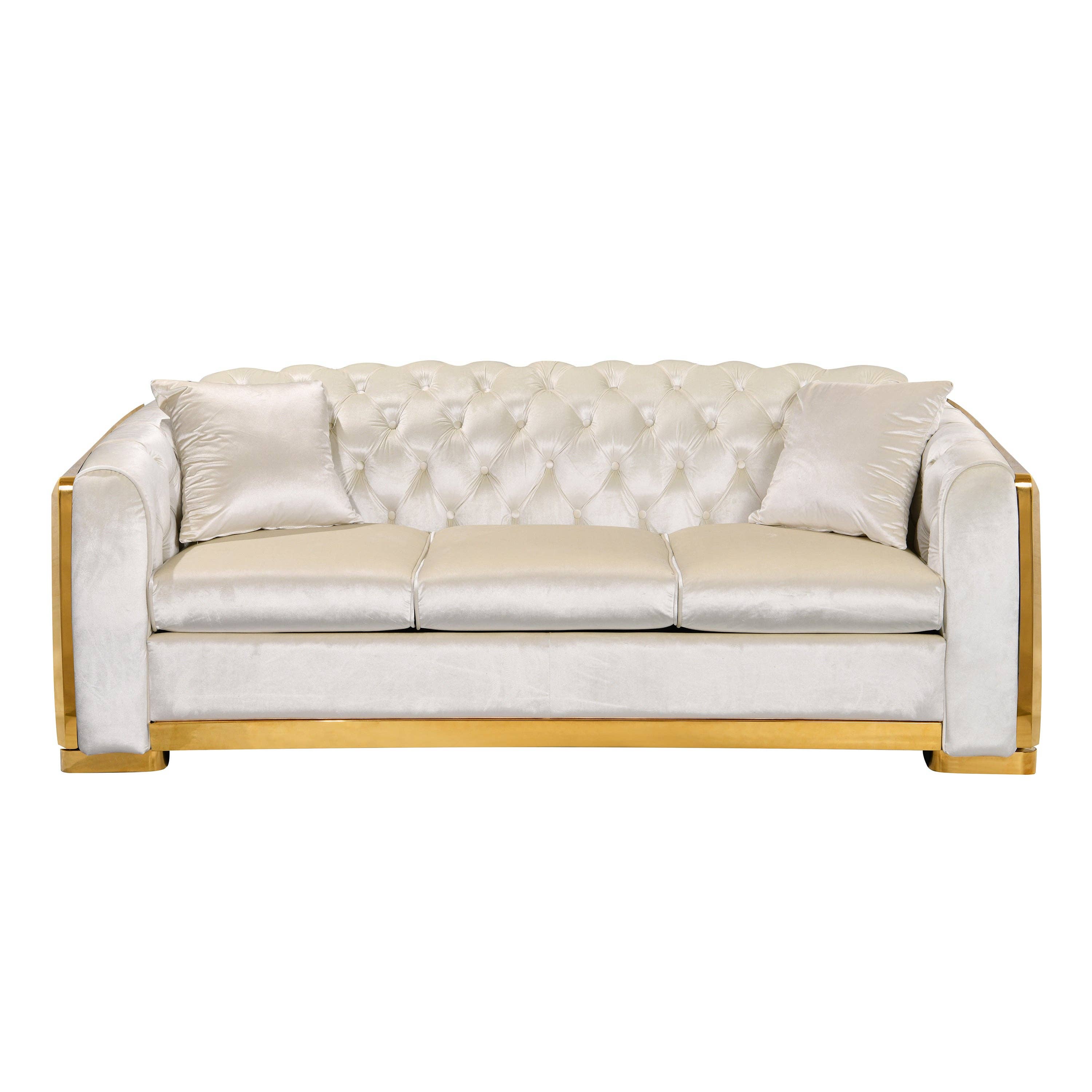 39F Inc. - Wholesale Sofa - 84" Luxury Chesterfield 3-Seat Velvet Sofa with Gold Accents6