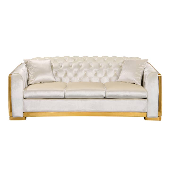 39F Inc. - Wholesale Sofa - 84" Luxury Chesterfield 3-Seat Velvet Sofa with Gold Accents6