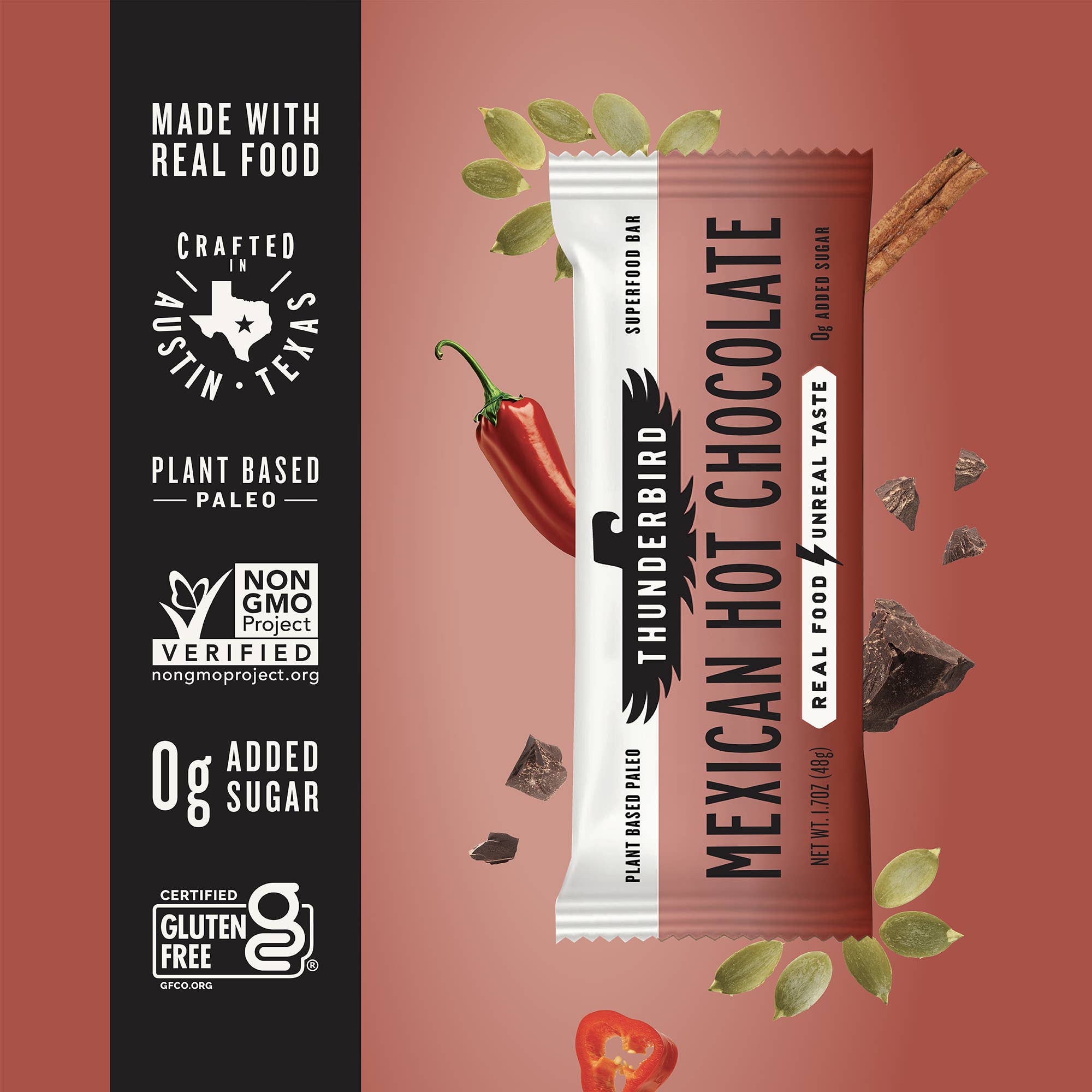 Thunderbird Real Food Bars - Wholesale Snack Bar - NEW! Mexican Hot Chocolate - Box of 12 Bars3