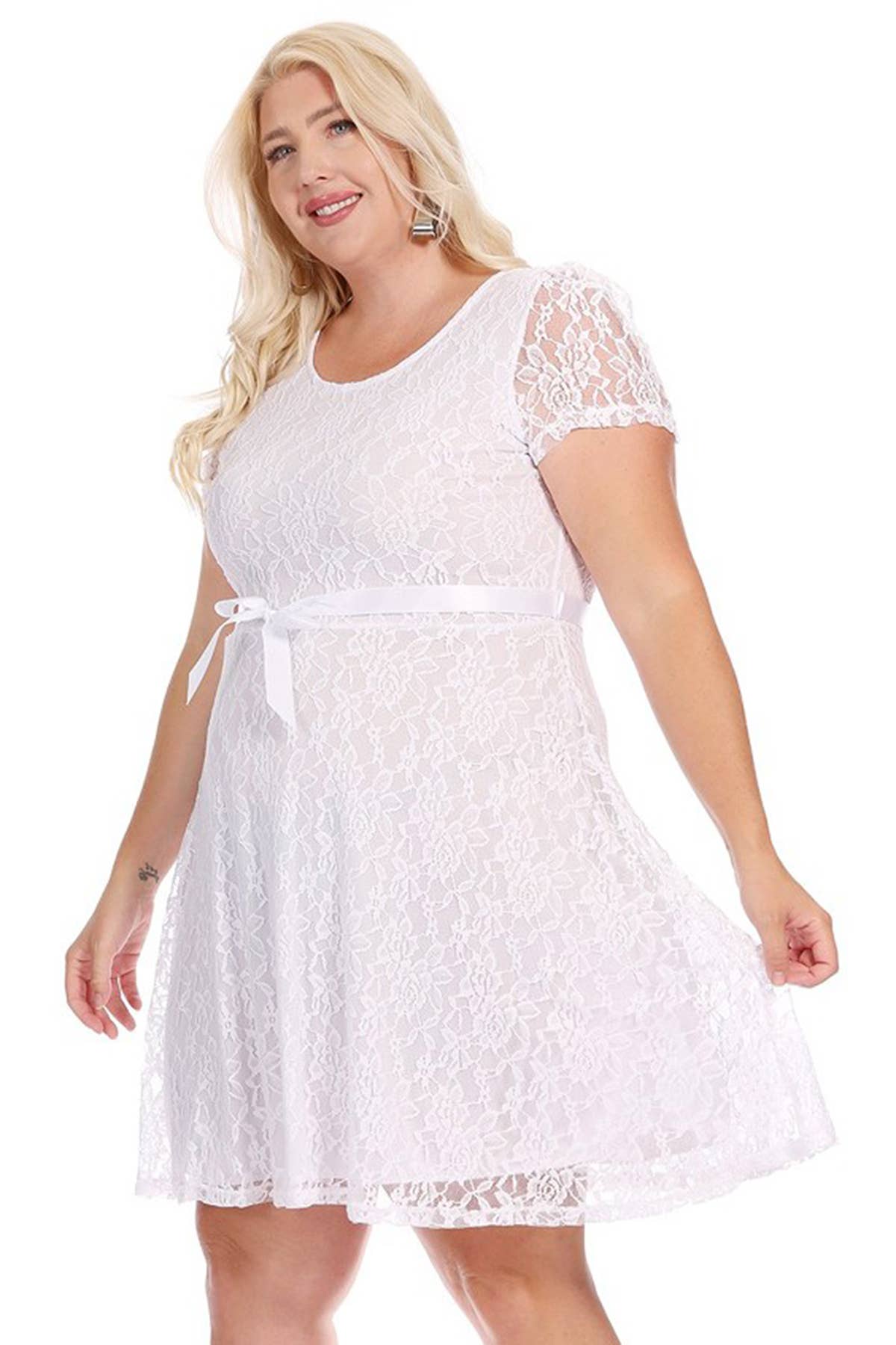 MOA COLLECTION - Vente Robe – femme - Robe midi de soirée en dentelle à manches courtes pour femmes grande taille31