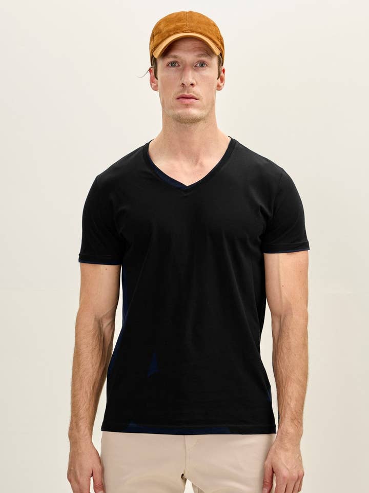 100% Katoenen V-hals T-shirt - Zwart voor wholesale door Ron Tomson