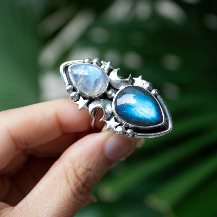 Ambra Jewels - Wholesale Cocktail/Statement Ring - Stellar Tides – Labradorite & Moonstone Celestial Ring3