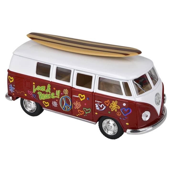 The Toy Network - Wholesale Toy Car/Truck - Kids - 5" Diecast Pull Back 1962 VW Bus/Surfboard 12/Disp2