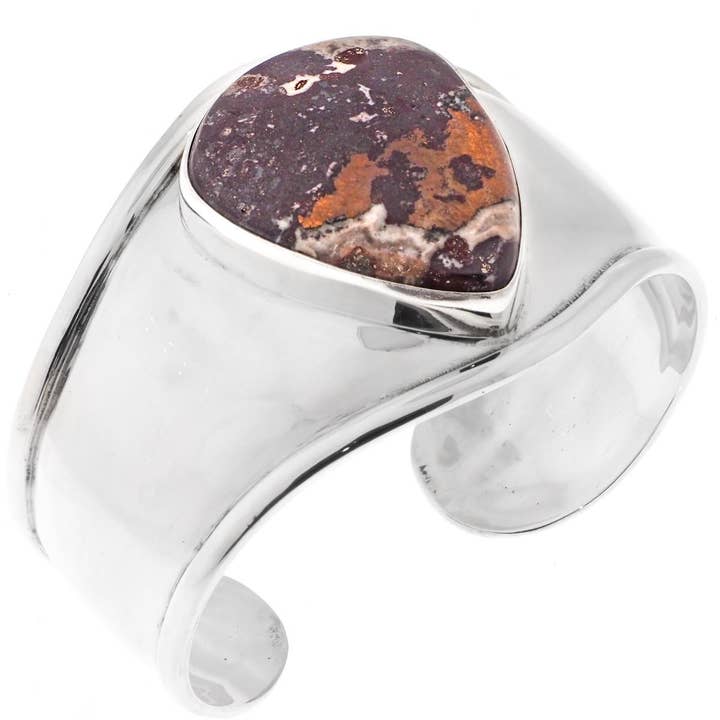 Pulseira larga tipo algema em prata de lei 925 com cobre e dolomite, 1 3/4". por atacado de FifiRose