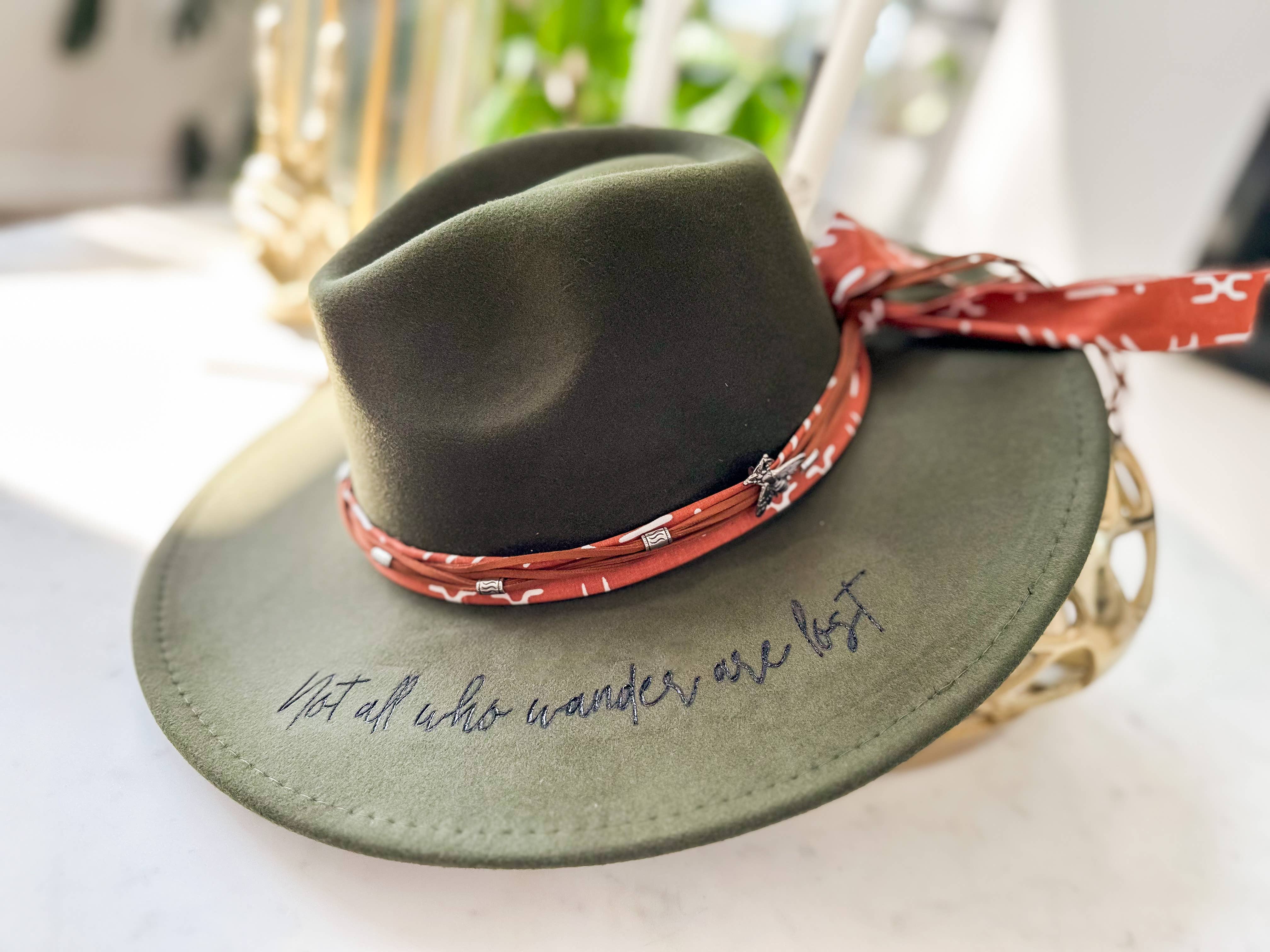 Wild Indigo - Wholesale Fedora - Women's - Western Burnt Hat Rancher Compass Not All Who Wander1