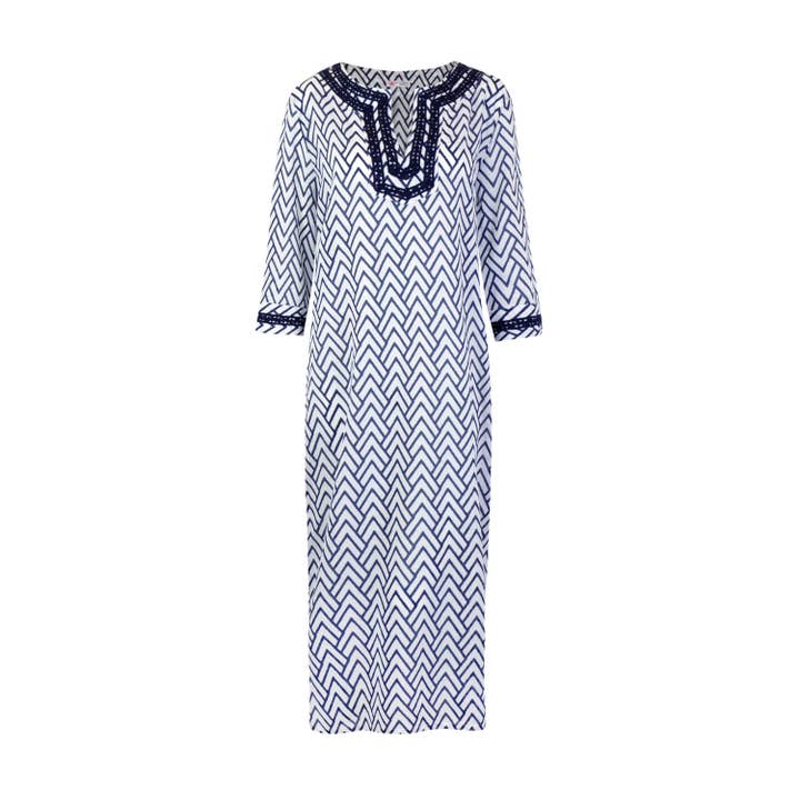 Tunique longue en zig-zag (bleu foncé) pour la vente par Stella Marina Beach