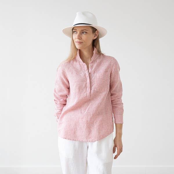 LinenMe - Wholesale Buttoned-down shirt – Women's - Linen Shirt Medium Stripe Rosa Fabio2