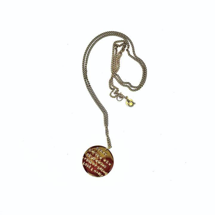 MARLAH - Wholesale Pendant/Charm Necklace - Amulet Necklace Every Day is a new beginning – Gold Talisman in Stainless Steel1